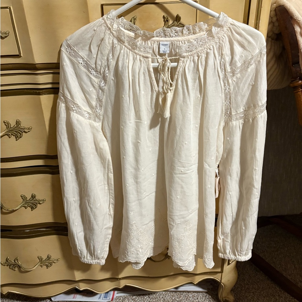Old Navy Cream Blouse with Lace Details